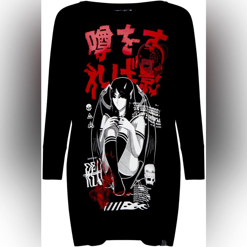 KILLSTAR CARPE NOCTEM XXXXL
OVERSIZED SHIRT/ DRESS BOAT NECK 3/4 SLEEVES